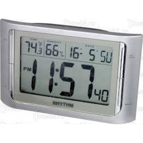 Rhythm LCD Clock Beep Alarm,Calendar,Thermometer,Hygrometer,12-24 Hour Selectable,5 Languages Of Weekdays Displays Selectable(Eng,Ger,Ita,Fre,Spa),Snooze,LED Light 