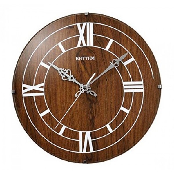 Rhythm Wooden Wall Clock Convex Glass,Silent Silky Move Analog