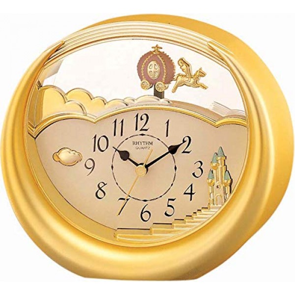Rhythm - ( Japan) Pendulum Clock Gold Color Case / Plastic Case , Dimension - ( 7.40 x 6.57 x 3.30 inches)