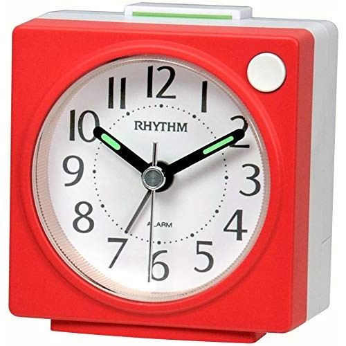 Rhythm - ( Japan) Plastic Case Square Clocks, 4 Steps Increasing Beep Alarms, Snooze, Light, Silky Move Dimension - ( 2.59 x 1.18 inches)